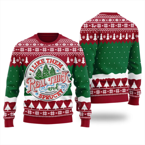 Real Thick And Sprucey Ugly Christmas Sweater Cardinal Red