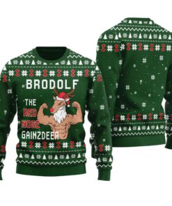 Reindeer Swoleman Christmas Sweater Forest Green
