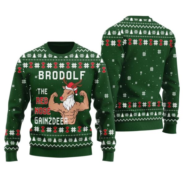 Reindeer Swoleman Christmas Sweater Forest Green