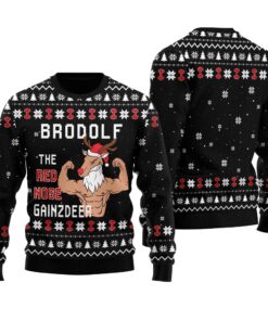 Reindeer Swoleman Ugly Christmas Sweater Black
