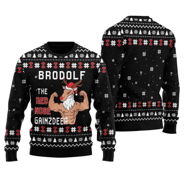 Reindeer Swoleman Ugly Christmas Sweater Black