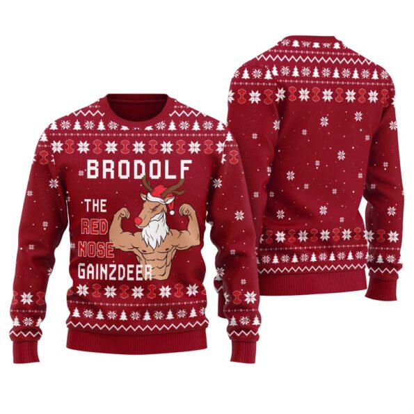Reindeer The Swoleman Christmas Sweater Cardinal Red