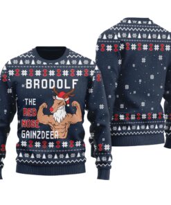 Reindeer The Swoleman Ugly Christmas Sweater Navy