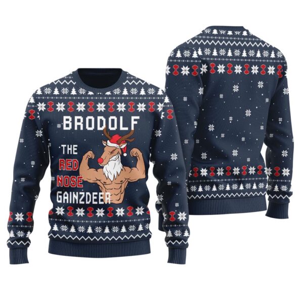 Reindeer The Swoleman Ugly Christmas Sweater Navy