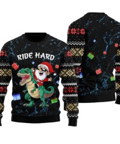 Ride Hard Funny Santa Ugly Christmas Sweater Black
