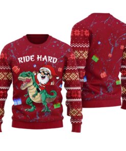 Ride Hard Funny Santa Ugly Christmas Sweater Cardinal Red