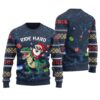 Ride Hard Funny Santa Ugly Christmas Sweater Navy