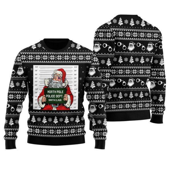 Santa Arrested Ugly Christmas Sweater Black