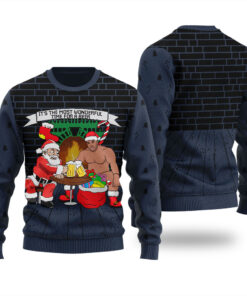 Santa Barry Wood Drinking Beer Christmas Sweater Navy