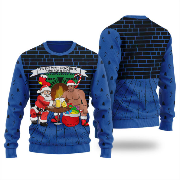 Santa Barry Wood Drinking Beer Christmas Sweater Royal