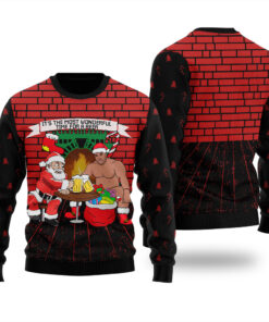 Santa Barry Wood Drinking Beer Ugly Christmas Sweater Black