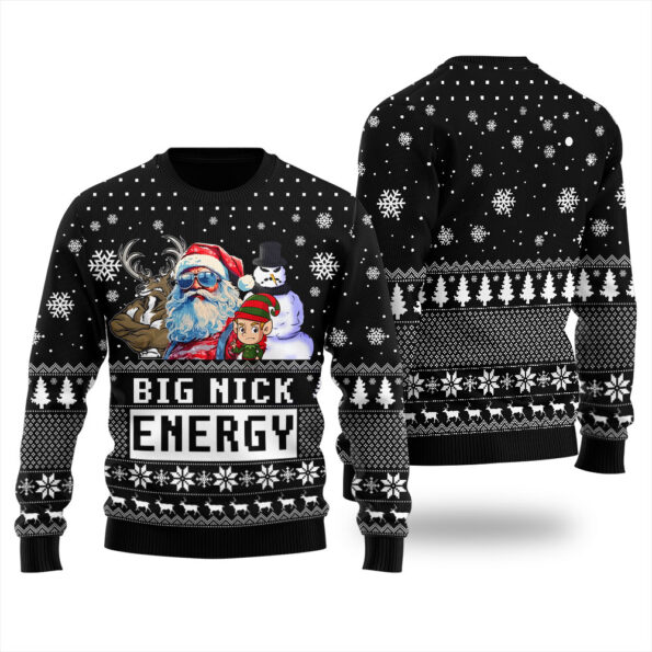 Santa Big Nick Energy Ugly Christmas Sweater Black