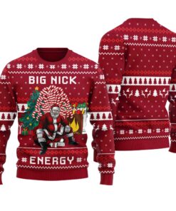 Santa Big Nick Energy Ugly Christmas Sweater Cardinal Red