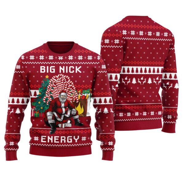 Santa Big Nick Energy Ugly Christmas Sweater Cardinal Red