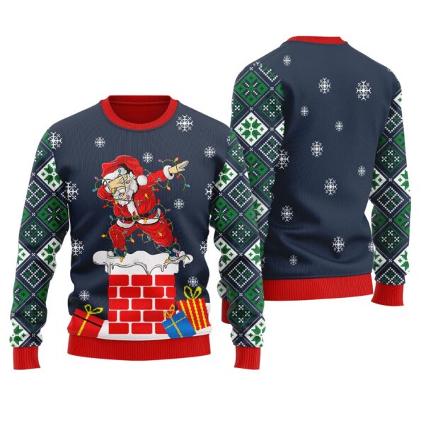 Santa Dabbing Ugly Christmas Sweater Navy