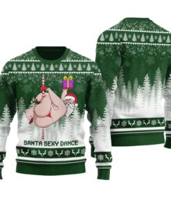 Santa Dancing Sexy Ugly Christmas Sweater Forest Green