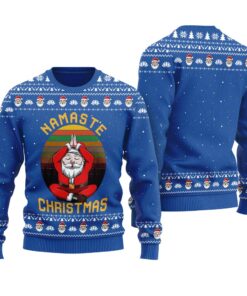 Santa Doing Yoga Christmas Sweater Royal