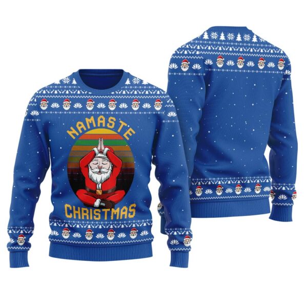 Santa Doing Yoga Christmas Sweater Royal