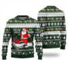 Santa Drinking Beer Christmas Sweater Forest Green