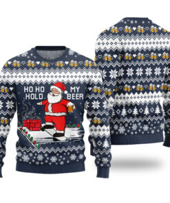 Santa Drinking Beer Christmas Sweater Navy
