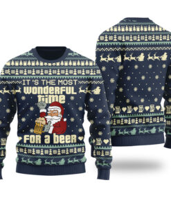Santa Drinking Beer Ugly Christmas Sweater Navy