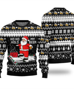 Santa Drunk Ugly Christmas Sweater Black