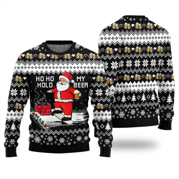 Santa Drunk Ugly Christmas Sweater Black