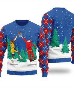 Santa Dunking Lebron James Christmas Sweater Royal