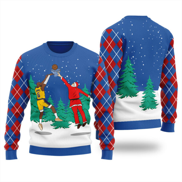 Santa Dunking Lebron James Christmas Sweater Royal