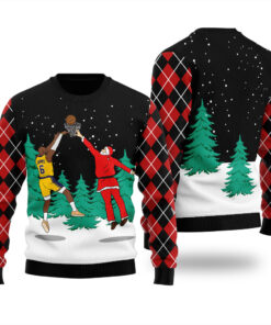 Santa Dunking Lebron James Ugly Christmas Sweater Black