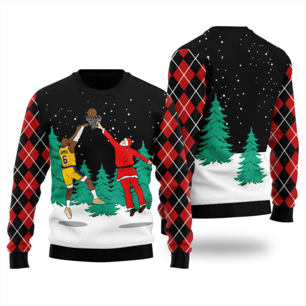 Santa Dunking Lebron James Ugly Christmas Sweater Black