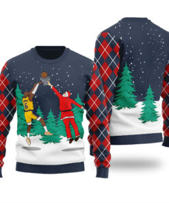 Santa Dunking Lebron James Ugly Christmas Sweater Navy