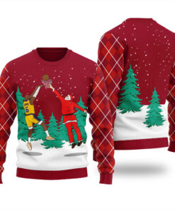 Santa Dunking Lebron James Ugly Sweater Cardinal Red