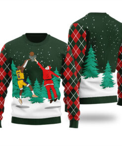 Santa Dunking Lebron James Ugly Sweater Forest Green