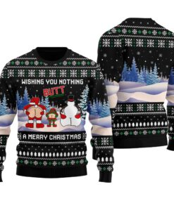 Santa Elf Snowman Ugly Christmas Sweater Black
