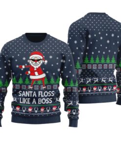 Santa Floss Like A Boss Funny Ugly Christmas Sweater Navy