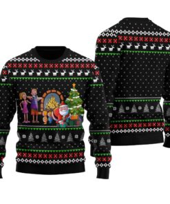 Santa Gets Caught Ugly Christmas Sweater Black