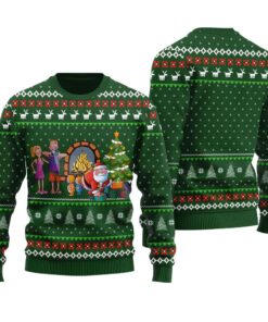 Santa Gets Caught Ugly Christmas Sweater Forest Green