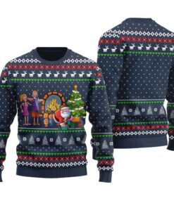 Santa Gets Caught Ugly Christmas Sweater Navy