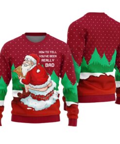 Santa Going Toilet Naughty Ugly Christmas Sweater Cardinal Red