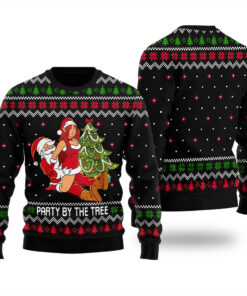 Santa Having Party With Bad Girl Ugly Sweater Black