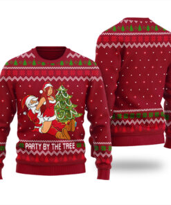Santa Having Party With Bad Girl Ugly Sweater Cardinal Red
