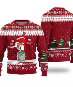 Santa Ho Ho Hold My Beer Christmas Sweater Cardinal Red