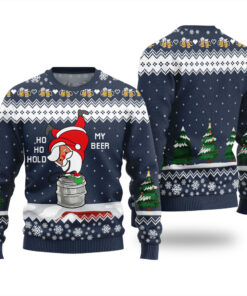 Santa Ho Ho Hold My Beer Ugly Christmas Sweater Navy