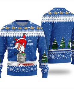 Santa Ho Ho Hold My Beer Ugly Christmas Sweater Royal