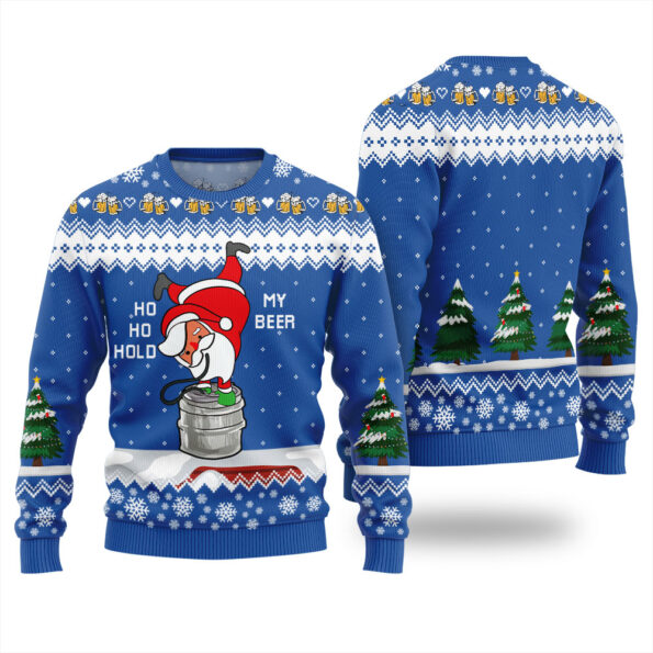 Santa Ho Ho Hold My Beer Ugly Christmas Sweater Royal