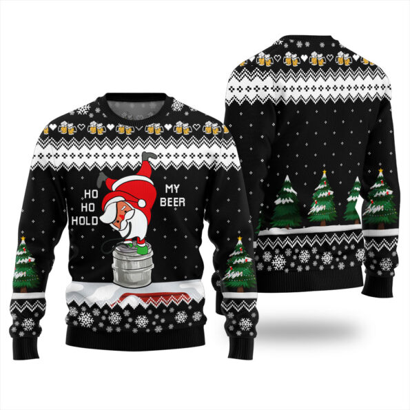 Santa Ho Ho Hold My Beer Ugly Sweater Black