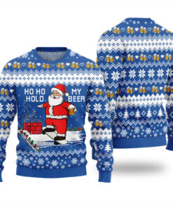 Santa Ho Ho Hold My Beer Ugly Sweater Royal