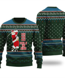 Santa Hole In One Ugly Christmas Sweater Forest Green