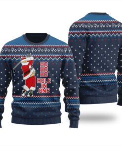 Santa Hole In One Ugly Christmas Sweater Navy